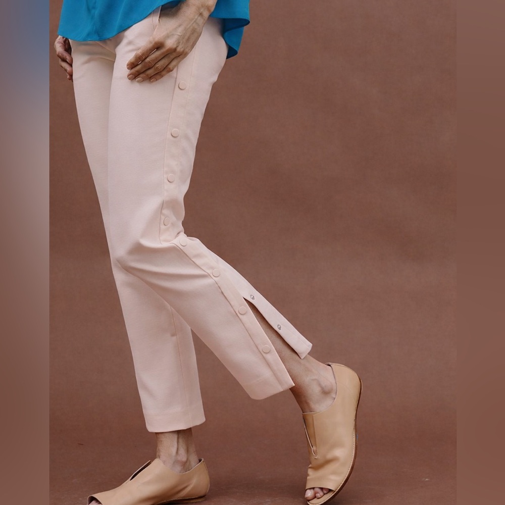 Tibi Anson Side Snap Skinny Pants Blush Pink Cropped Stretch Size 2